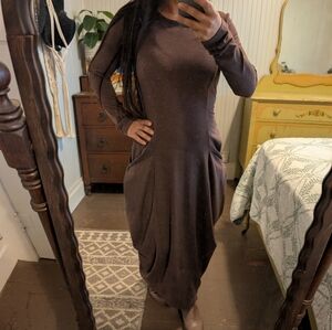 LUNN LAGENLOOK LONG SLEEVE GATHERED HEM MAXI DRESS SZ XS HEATHER BROWN PURPLE